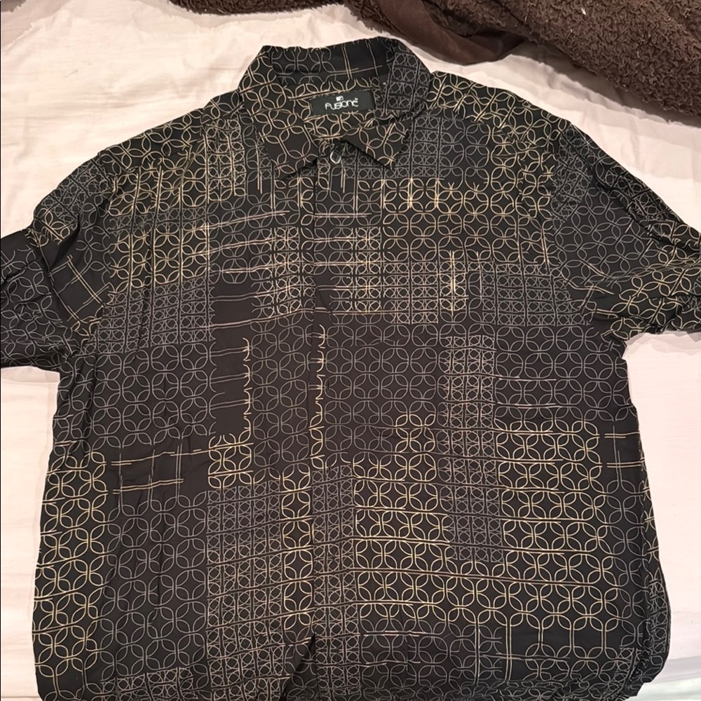 Black Geometric Casual Button Down Shirt